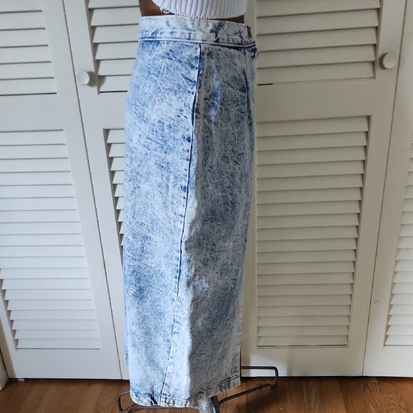 Sierra West Vintage 80's Acid Wash Denim Pencil Skirt With Front Slit - Picture 9 of 11